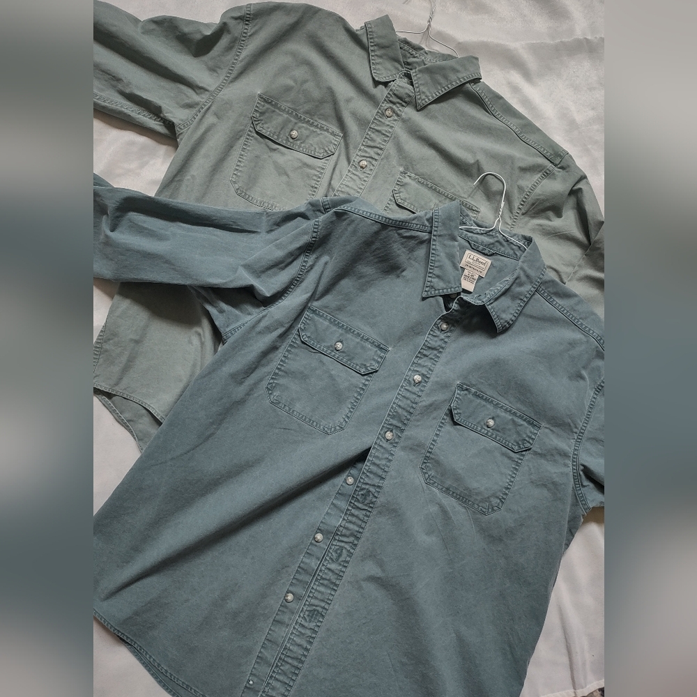 L.L. Bean Light Blue And Olive Denim Shirt (set of 2)